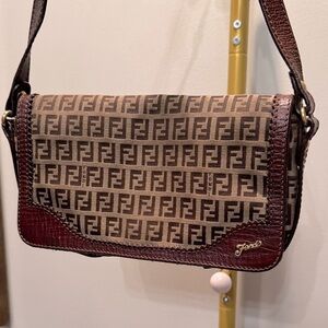 Fendi Zucchino Brown and Dark Brown Monogram flap shoulder Bag